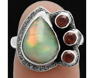 Ethiopian Opal and Garnet Ring size-7 EXR05684 R-1655, 9x13 mm