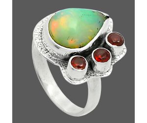 Ethiopian Opal and Garnet Ring size-7 EXR05684 R-1655, 9x13 mm