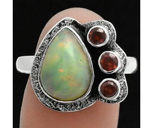 Ethiopian Opal and Garnet Ring size-10 EXR05685 R-1655, 9x13 mm