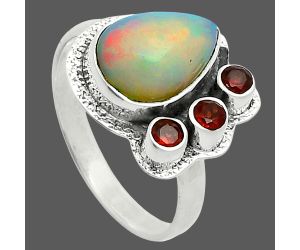 Ethiopian Opal and Garnet Ring size-10 EXR05685 R-1655, 9x13 mm