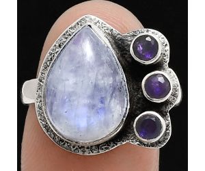 Rainbow Moonstone and Amethyst Ring size-8 EXR05686 R-1655, 10x14 mm