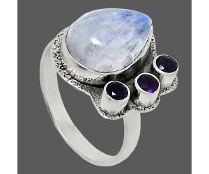 Rainbow Moonstone and Amethyst Ring size-8 EXR05686 R-1655, 10x14 mm