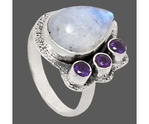 Rainbow Moonstone and Amethyst Ring size-7 EXR05687 R-1655, 10x14 mm