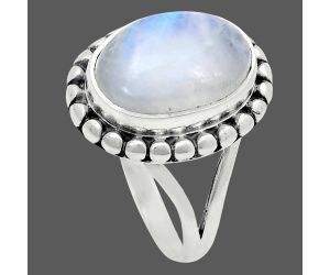 Rainbow Moonstone Ring size-7 EXR05758 R-1071, 10x14 mm