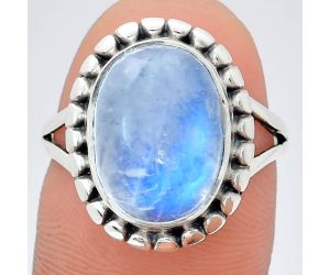 Rainbow Moonstone Ring size-8 EXR05773 R-1071, 10x14 mm