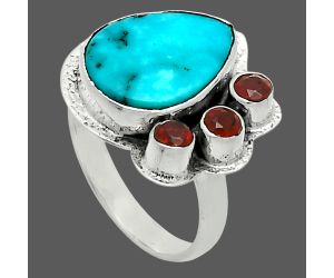 Natural Rare Turquoise Nevada Aztec Mt and Garnet Ring size-7 EXR05981 R-1655, 10x14 mm