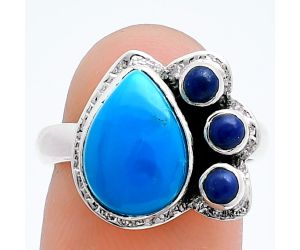 Sleeping Beauty Turquoise and Lapis Lazuli Ring size-7 EXR05982 R-1655, 9x12 mm