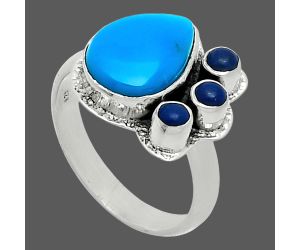 Sleeping Beauty Turquoise and Lapis Lazuli Ring size-7 EXR05982 R-1655, 9x12 mm