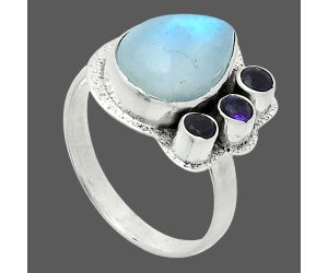 Rainbow Moonstone and Amethyst Ring size-9 EXR05984 R-1655, 10x14 mm