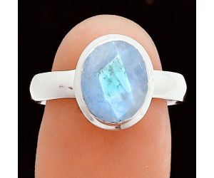 Rainbow Moonstone Checker Ring size-8 EXR05988 R-1007, 8x10 mm