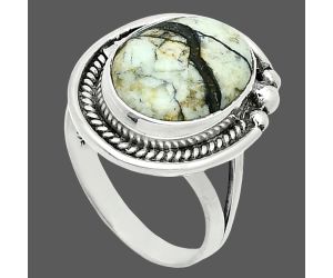 Authentic White Buffalo Turquoise Nevada Ring size-8 EXR05992 R-1148, 11x15 mm