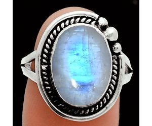 Rainbow Moonstone Ring size-9 EXR05993 R-1148, 10x14 mm