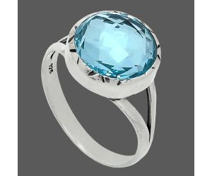 Sky Blue Topaz Checker Briolette Ring size-9.5 EXR05994 R-1074, 13x13 mm