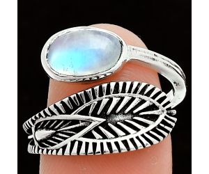 Adjustable - Rainbow Moonstone Ring size-9 EXR05996 R-1116, 6x10 mm