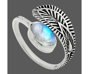 Adjustable - Rainbow Moonstone Ring size-9 EXR05996 R-1116, 6x10 mm