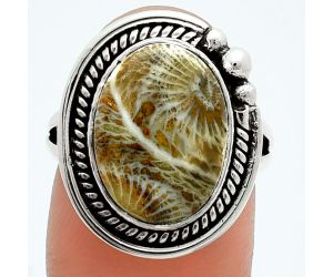 Flower Fossil Coral Ring size-7 EXR06012 R-1148, 11x15 mm