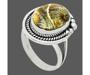 Flower Fossil Coral Ring size-7 EXR06012 R-1148, 11x15 mm