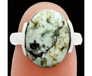 Authentic White Buffalo Turquoise Nevada Ring size-7 EXR06014 R-1173, 11x15 mm