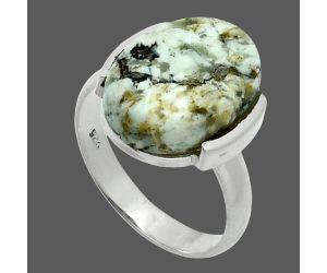 Authentic White Buffalo Turquoise Nevada Ring size-7 EXR06014 R-1173, 11x15 mm