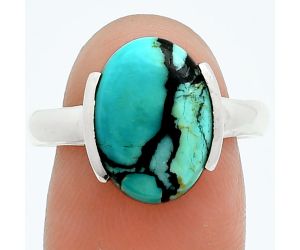 Lucky Charm Tibetan Turquoise Ring size-8.5 EXR06016 R-1173, 10x14 mm