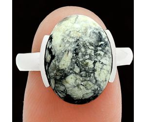 Authentic White Buffalo Turquoise Nevada Ring size-9 EXR06017 R-1173, 11x15 mm