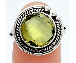 Green Gold Checker Briolette Ring size-9 EXR06021 R-1148, 12x12 mm