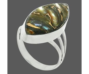 Copper Abalone Shell Ring size-7 EXR06023 R-1003, 11x24 mm