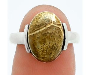 Flower Fossil Coral Ring size-7 EXR06063 R-1173, 10x14 mm