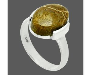 Flower Fossil Coral Ring size-7 EXR06063 R-1173, 10x14 mm