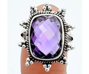 Amethyst Checker Briolette Ring size-8 EXR06066 R-1234, 12x16 mm