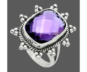 Amethyst Checker Briolette Ring size-8 EXR06066 R-1234, 12x16 mm