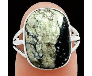 Authentic White Buffalo Turquoise Nevada Ring size-7 EXR06067 R-1003, 12x16 mm