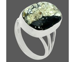 Authentic White Buffalo Turquoise Nevada Ring size-7 EXR06067 R-1003, 12x16 mm