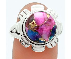 Kingman Pink Dahlia Turquoise Ring size-9 EXR06068 R-1342, 12x12 mm