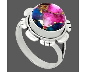 Kingman Pink Dahlia Turquoise Ring size-9 EXR06068 R-1342, 12x12 mm