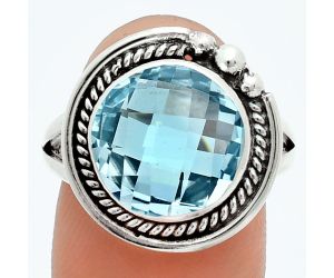 Sky Blue Topaz Checker Briolette Ring size-9 EXR06071 R-1148, 12x12 mm