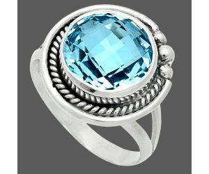 Sky Blue Topaz Checker Briolette Ring size-9 EXR06071 R-1148, 12x12 mm