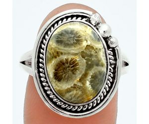 Flower Fossil Coral Ring size-8.5 EXR06072 R-1148, 11x15 mm