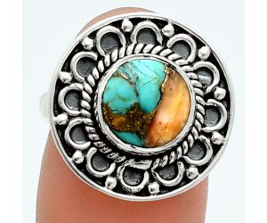 Spiny Oyster Turquoise Ring size-7 EXR06073 R-1256, 9x9 mm