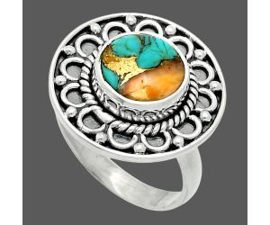 Spiny Oyster Turquoise Ring size-7 EXR06073 R-1256, 9x9 mm