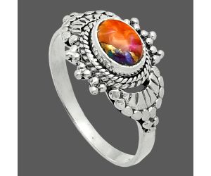 Kingman Orange Dahlia Turquoise Ring size-7 EXR06078 R-1726, 7x5 mm