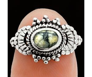 Authentic White Buffalo Turquoise Nevada Ring size-6 EXR06085 R-1726, 7x5 mm