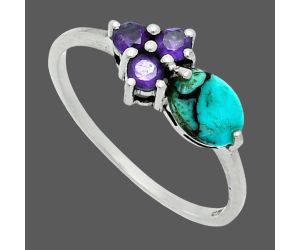 Lucky Charm Tibetan Turquoise and Amethyst Ring size-8.5 EXR06100 R-1250, 7x5 mm