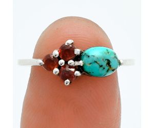 Natural Turquoise Morenci Mine and Garnet Ring size-8 EXR06101 R-1250, 7x5 mm