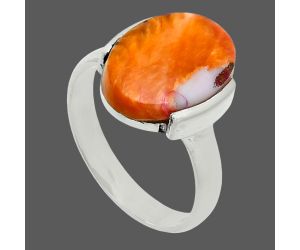 Kingman Orange Dahlia Turquoise Ring size-7 EXR06114 R-1173, 10x14 mm