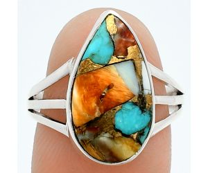 Spiny Oyster Turquoise Ring size-8 EXR06118 R-1003, 10x18 mm