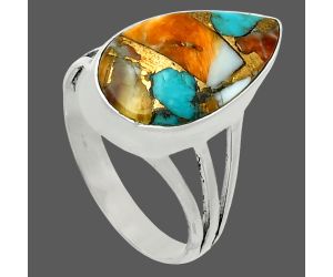 Spiny Oyster Turquoise Ring size-8 EXR06118 R-1003, 10x18 mm