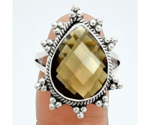 Smoky Quartz Checker Briolette Ring size-9 EXR06121 R-1234, 13x17 mm