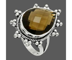 Smoky Quartz Checker Briolette Ring size-9 EXR06121 R-1234, 13x17 mm