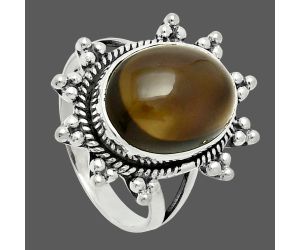 Smoky Quartz Cab Ring size-9.5 EXR06123 R-1234, 12x16 mm